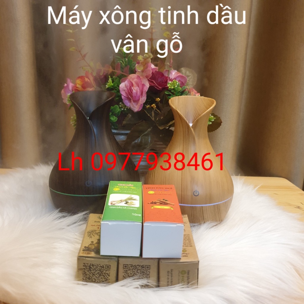Máy xông tinh dầu phòng ngủ mini có đèn vân gỗ Khuếch tán tinh dầu phun sương tạo ẩm tự động cao cấp 130ml, Cắm Ổ USB