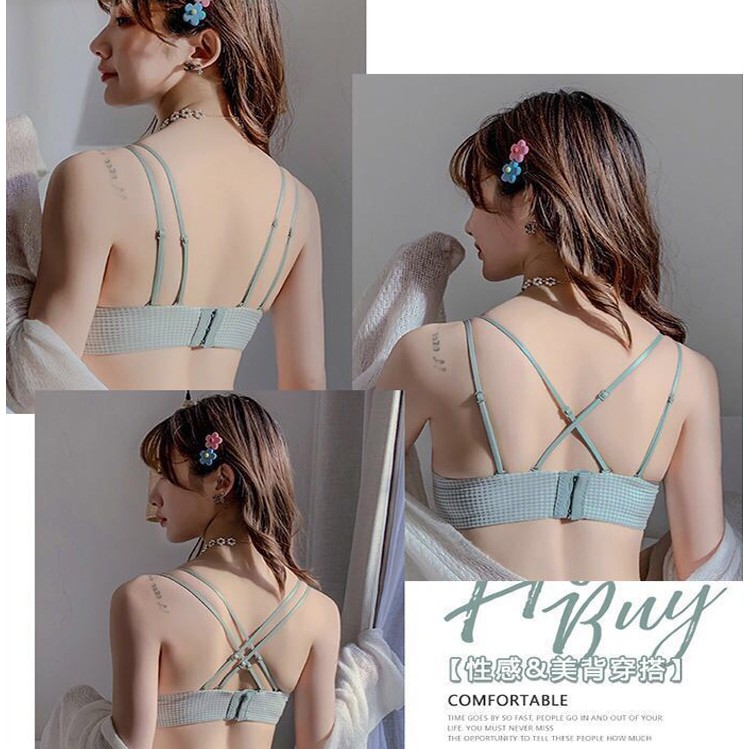 Áo ngực nữ, áo lót nữ không gọng nâng ngực dây chéo caro mút 1cm | BigBuy360 - bigbuy360.vn