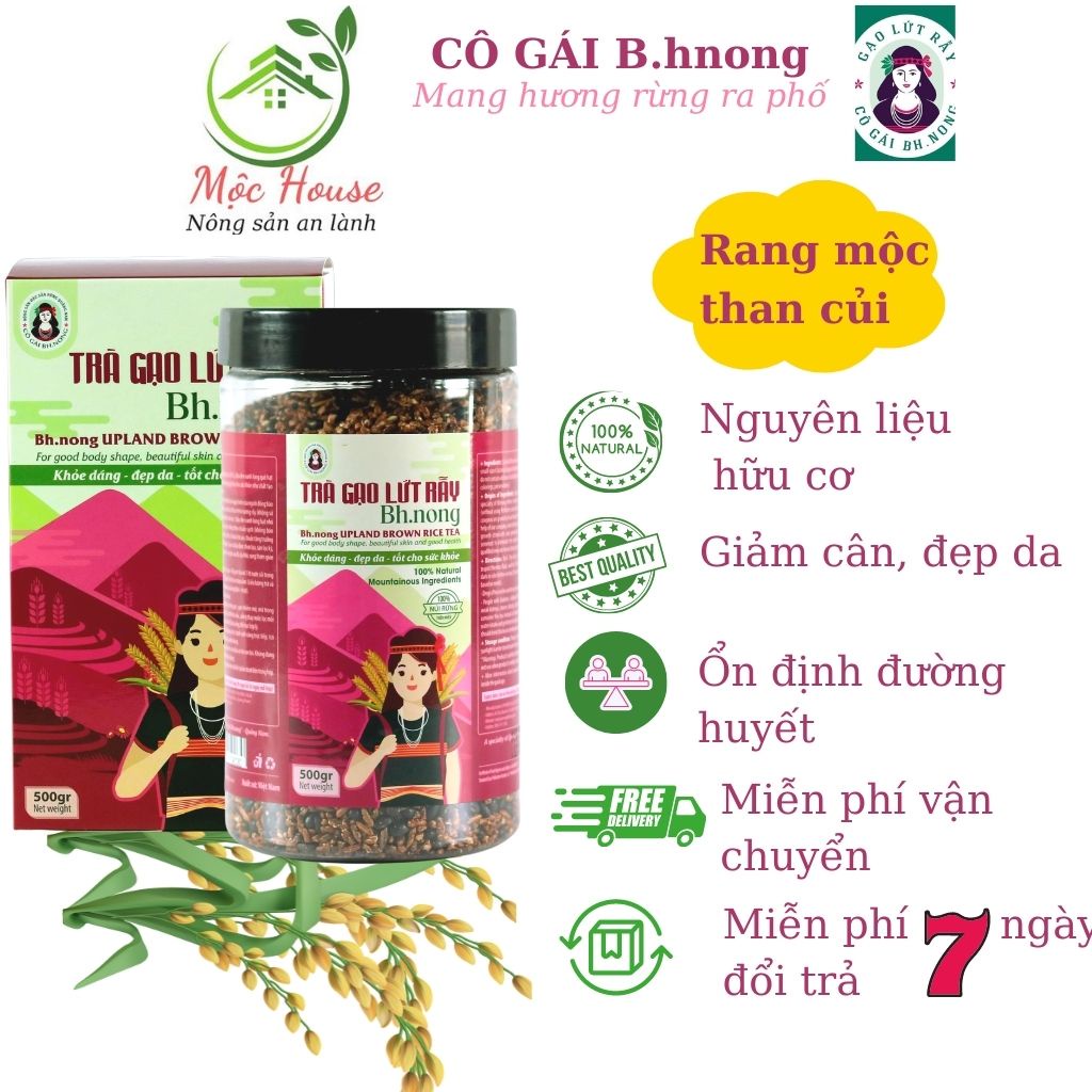 Trà gạo lứt đậu đen rang tay Bnong 500gr nguyên liệu tự nhiên an toàn, giảm cân, tốt cho người tiểu đường, detox