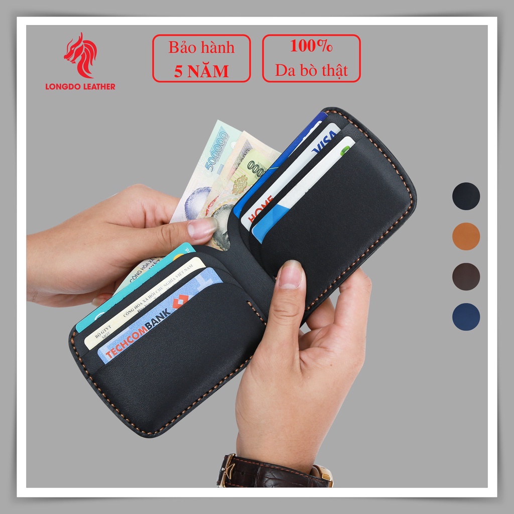 Ví nam da bò thật - Bảo hành 5 năm - Hàng chính hãng thương hiệu Longdo Leather - B04