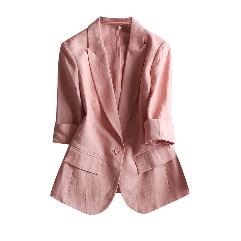 [Sẵn] Áo Blazer Hồng Tay Lửng Linen Cotton 2022 | BigBuy360 - bigbuy360.vn