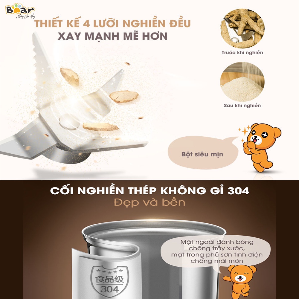 Máy Xay Nghiền Hạt, Thực Phẩm Khô, Cà Phê, Ngũ Cốc, Thuốc Bắc Đa Năng Siêu Mịn Bear FSJ-A03D1