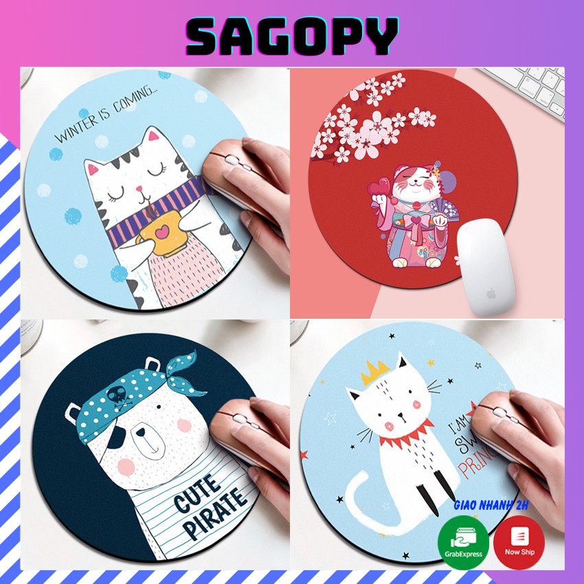 Miếng lót chuột hình tròn hoạt hình cute cao su kích thước 20cm, tấm lót, bàn di chuột dễ thương giá rẻ