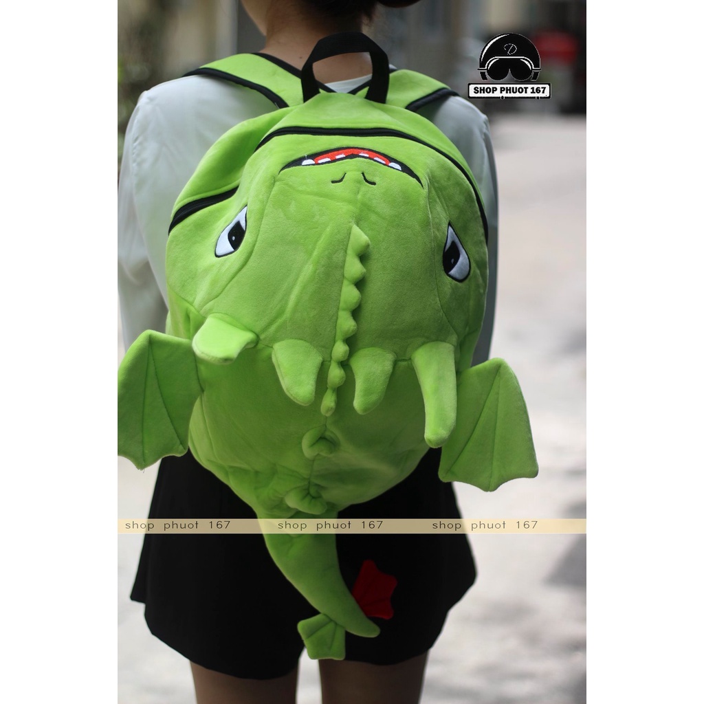 Balo hình thú rồng con răng sún vải nhung nhiều màu