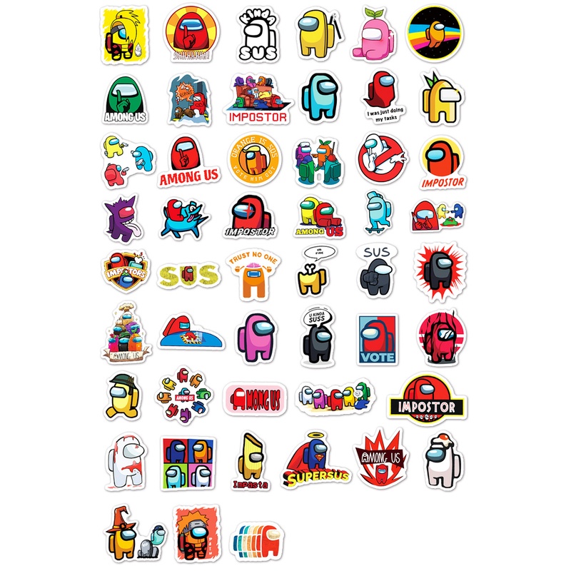 Combo 30 Sticker Chống Nước Decal Dán Điện Thoại Laptop Mũ Bảo Hiểm Vali Guitar Bình Nước [AMONG US]