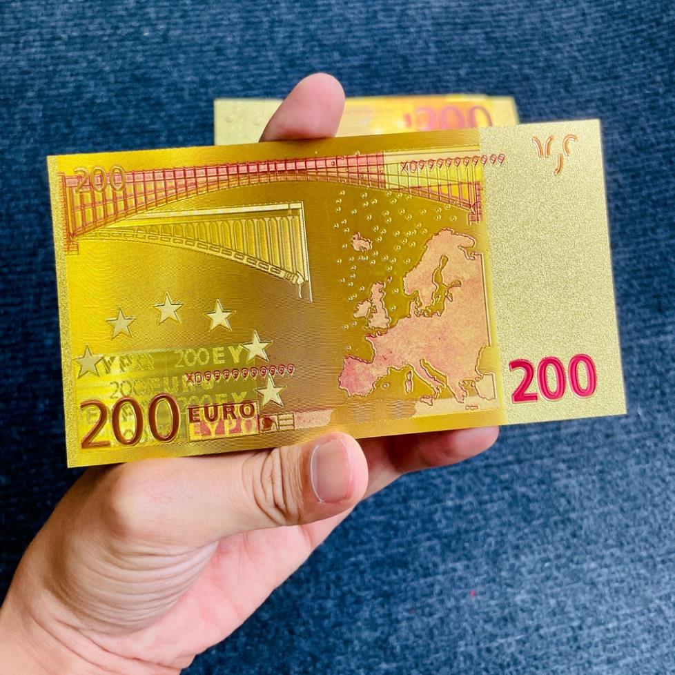 Tờ Tiền Kỉ Niệm 200 EURO Plastic Mạ Vàng Lì Xì Tết May Mắn