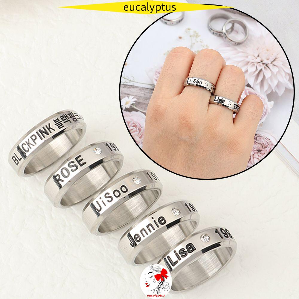Nhẫn thời trang Hàn Quốc nằng thép titan không gỉ in tên nhóm nhạc nữ BLACKPINK