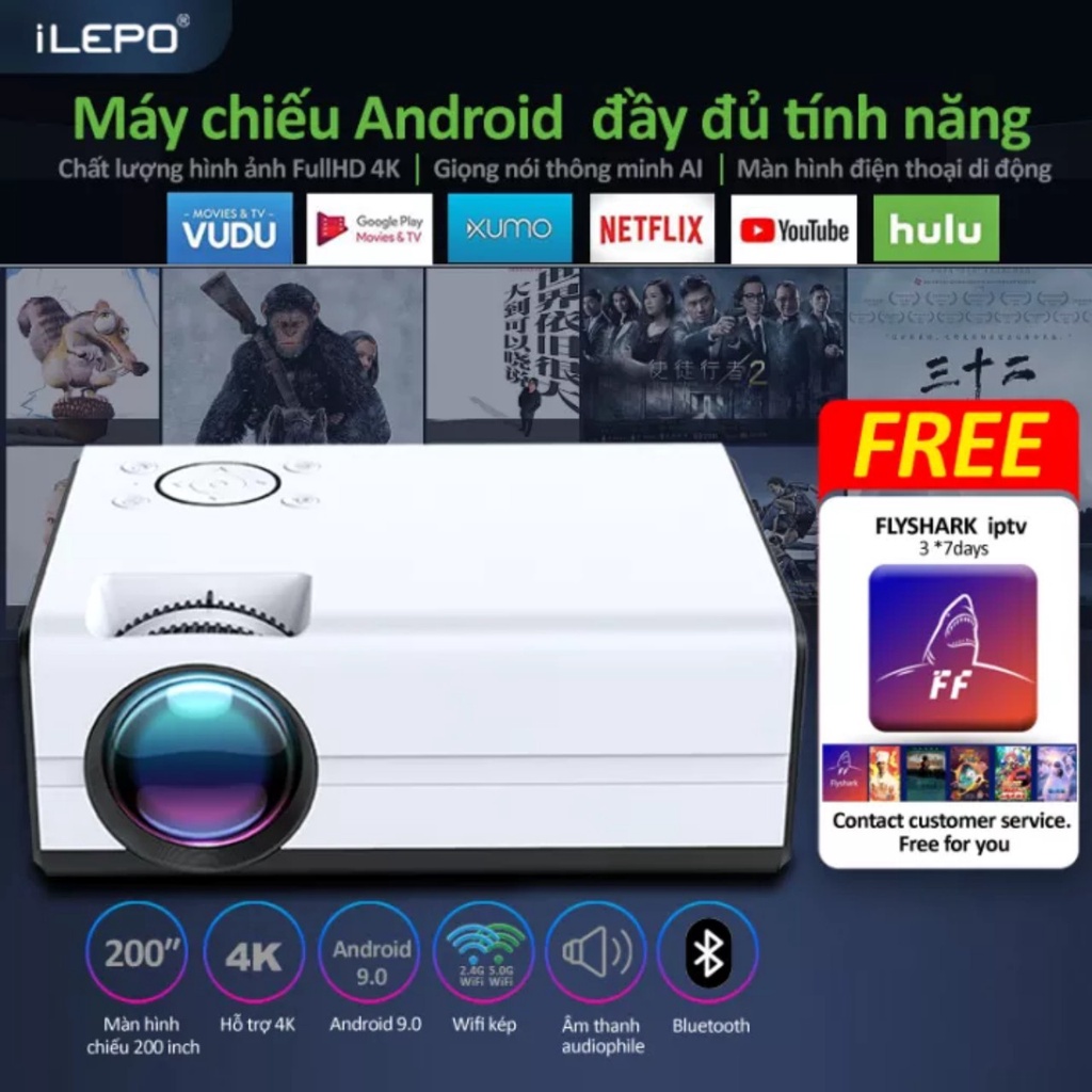 Máy Chiếu FULL HD mini T01 Hệ Điều Hành Android, Kết Nối Điện Thoại, Nelfix, youtube