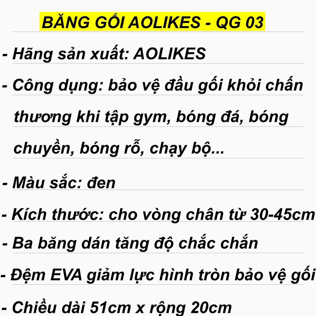 Băng bảo vệ đầu gối AOLIKES loại dán 3 trấu, bó gối thể thao chắc chắn tháo dễ dàng