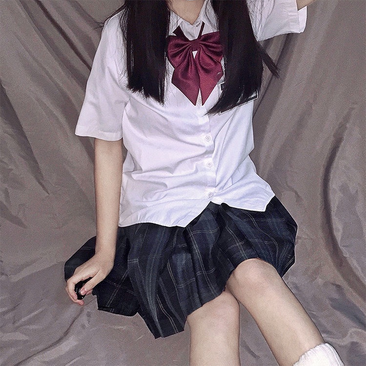 Áo sơ mi đồng phục jk dáng ngắn màu trắng phong cách đơn giản cho nữ sinh