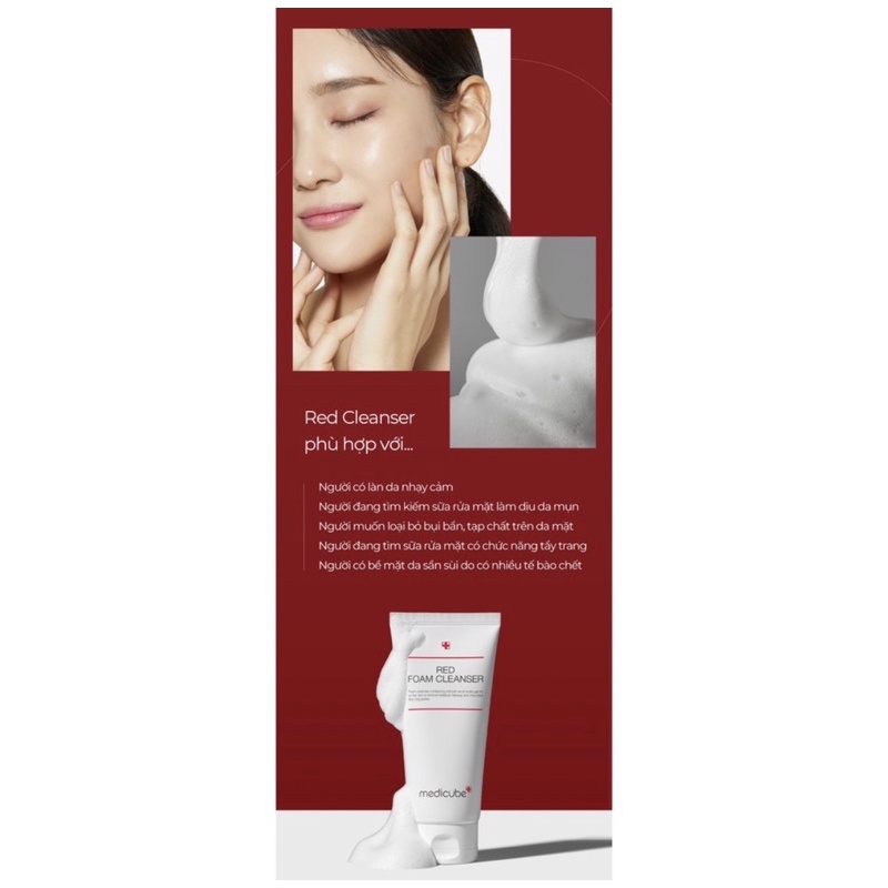 Sửa rửa mặt cho da mụn Medicube Red Foam Cleanser 120ml