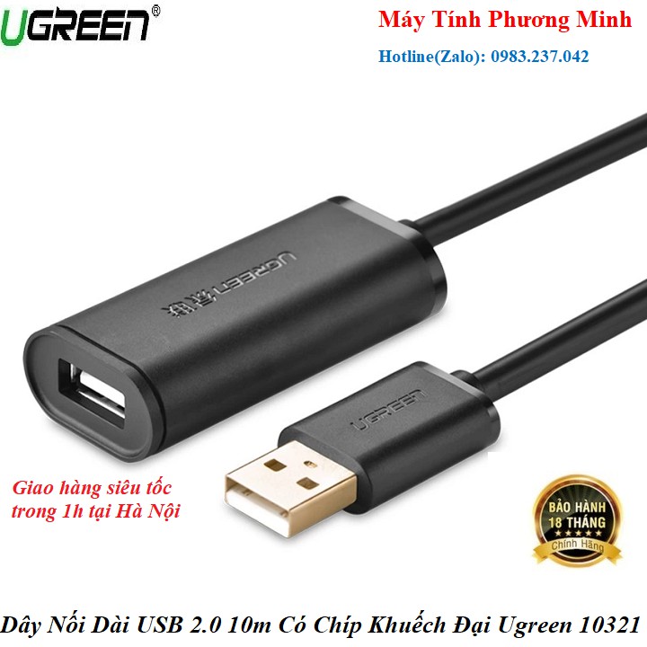 Dây nối dài USB 10m có chíp khuếch đại Ugreen 10321- Hàng chính hãng