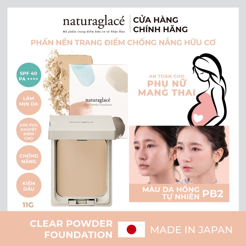 Phấn nền hữu cơ naturaglacé Clear Powder Foundation (PB2 - Màu da hồng tự nhiên) che phủ, kiềm dầu, 11g