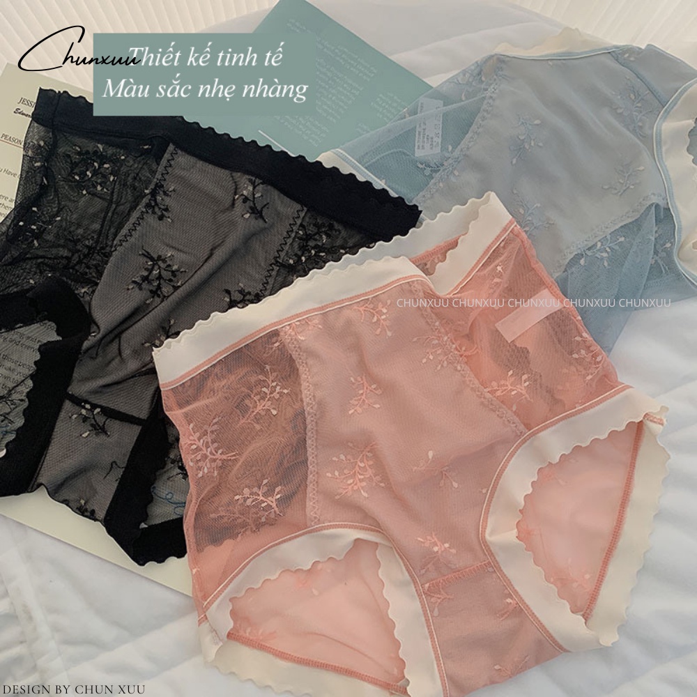 Quần lót ren nữ cạp cao phối viền su mát lạnh, hỗ trợ gen bụng định hình vòng eo thon gọn ChunXuu- GB15