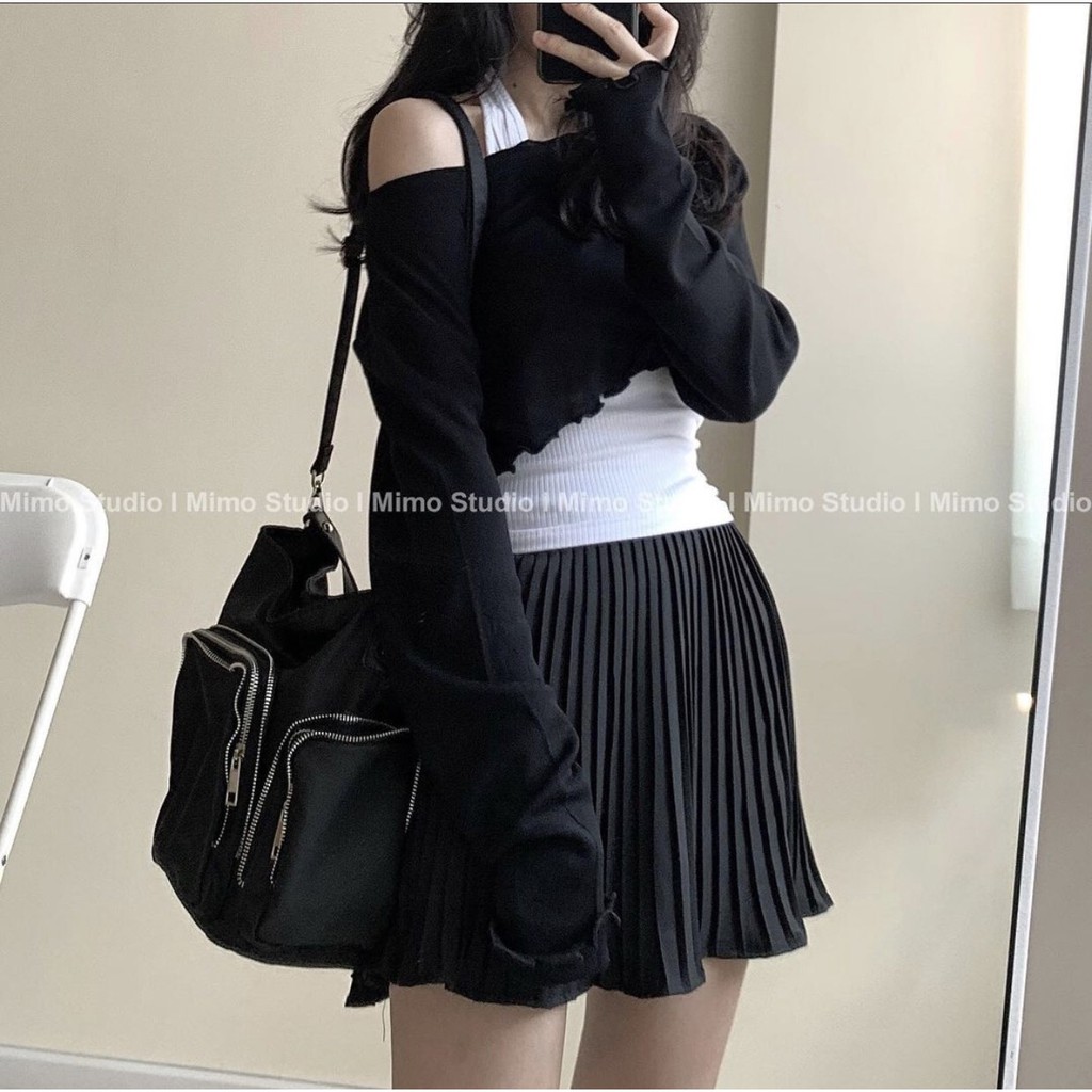 [ORDER]- Áo crotop tay dài/ Áo croptop cổ chui/ Váy xòe xếp ly