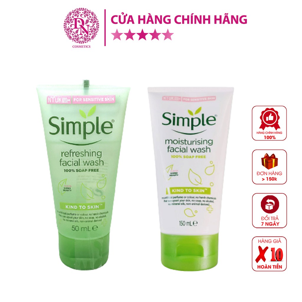 Sữa rửa mặt dạng gel làm sạch da dịu nhẹ Simple Facial Wash Kind To Skin 150ml