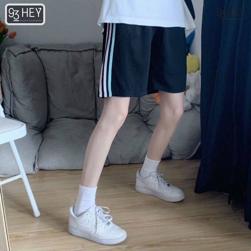 Quần Short Phối Sọc 3 Line Thể Thao Dáng Rộng Lưng Thun Unisex Cho Cả Nam Và Nữ 93Hey QĐ02