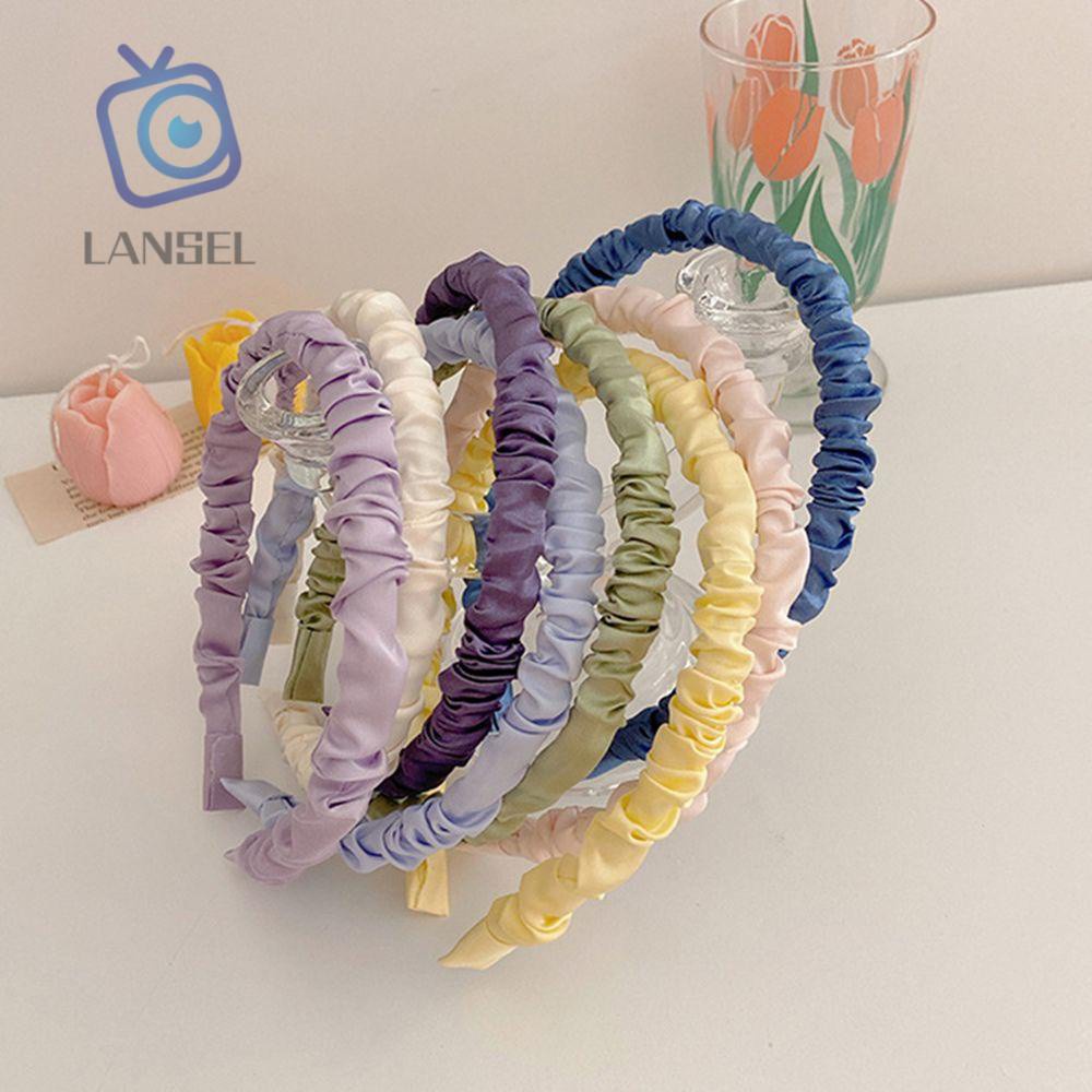 Băng đô bằng vải lụa nhún màu kẹo đơn giản phong cách Hàn Quốc thời trang cho nữ