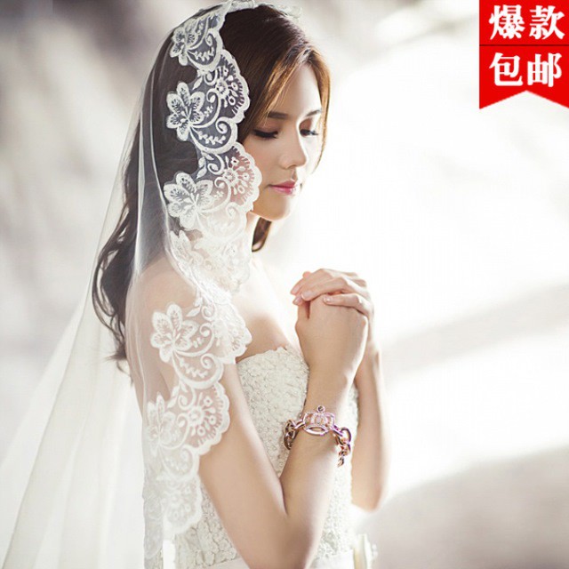 Người nổi tiếng trên Internet đẹpváy cưới có mạng phong cách Hàn Quốc siêu dài 3 mét 5 ren mềm sợi lữ đoàn che11