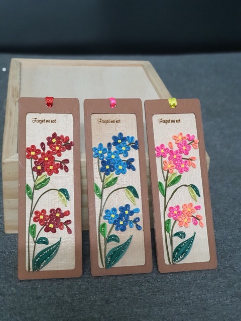 Bookmark chặn sách giấy quilling quấn nghệ thuật, lưng ốp gỗ