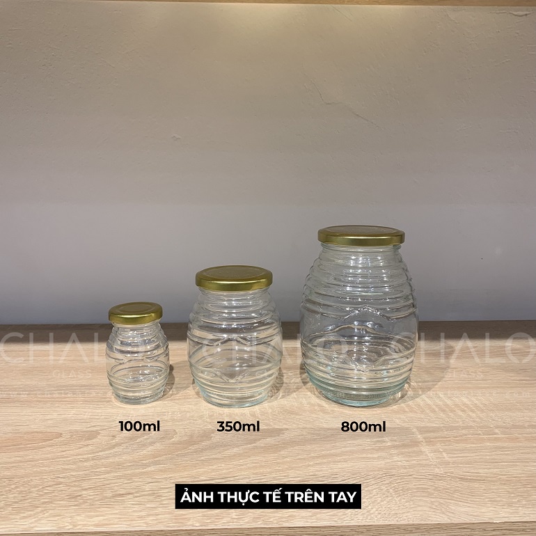 Hũ thuỷ tinh hình con ong nắp thiếc 100-350- 800ml (Hàng loại #1, Hũ trơn, không in hình)