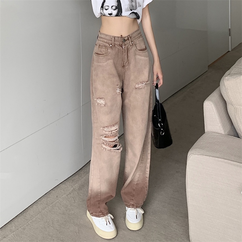 Porozi  quần jean nữ Quần denim lưng cao ống suông cá tính theo phong cách Hàn Quốc dành cho nữ
