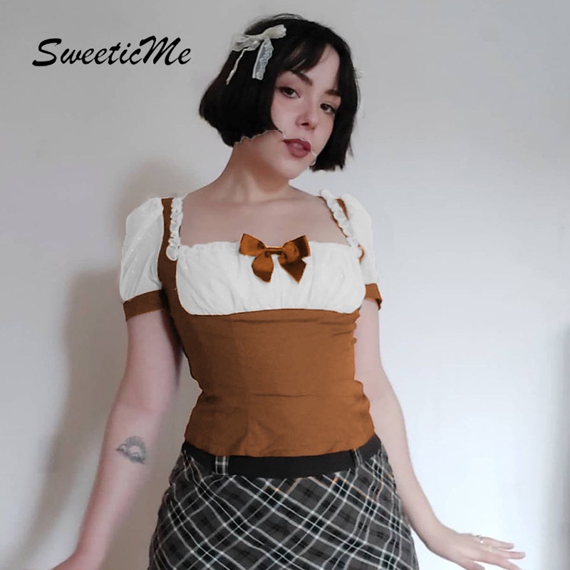 Áo Chiffon Ngắn Tay Thắt Nơ Phong Cách Retro Pháp Ngọt Ngào Thời Trang Sweeticme 2022