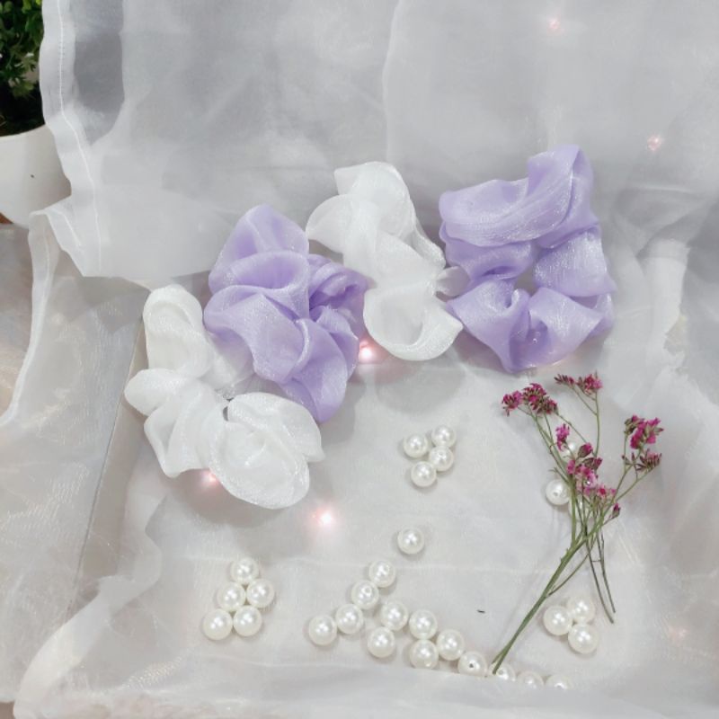 [Hàng handmade shop tự may]  Scrunchies buộc cột tóc ánh hologram nhiều màu