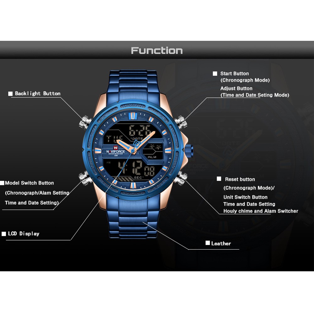 Naviforce Đồng Hồ Đeo Tay Kỹ Thuật Số LED Chống Thấm Nước Dành Cho Nam