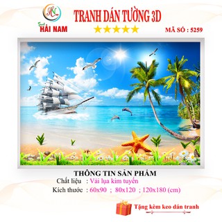 Tranh dán tường 3D thuận buồm xuôi gió phong cảnh biển phù hợp mệnh mộc khổ lớn lên tới 3m x 10m