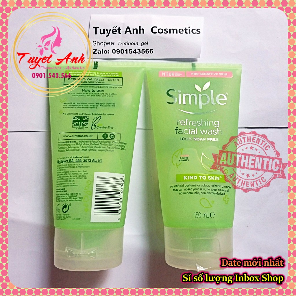 [Auth-Date mới] Simple - Sữa rửa Mặt, Toner Nước Hoa Hồng, Tẩy Trang Simple