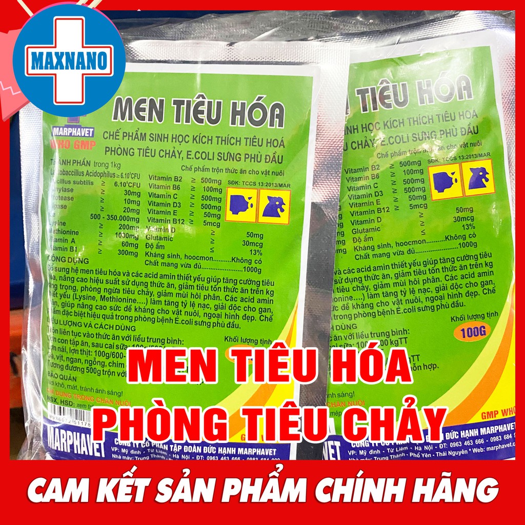 Gói MEN TIÊU HÓA 100g Cung cấp các vi sinh vật hữu ích trong quá trình tiêu hóa thức ăn trên vật nuôi, gia súc, gia cầm