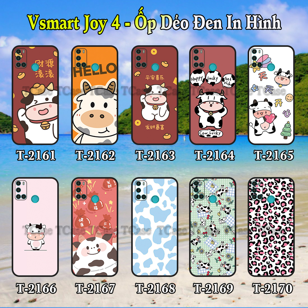 Ốp lưng Vsmart Joy 4 dẻo đen in hình Bò Sữa