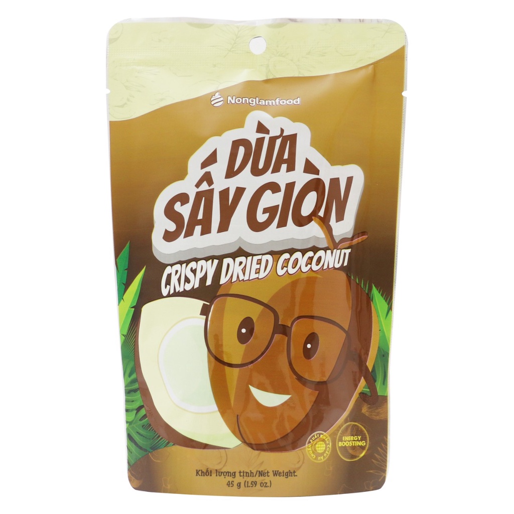 Dừa Sấy Giòn (Crispy baked coconut), 45g, túi nhôm