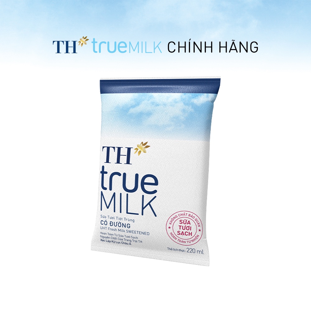 Thùng 48 bịch sữa tươi sạch có đường TH True Milk bịch giấy 220ml (220ml x 48)