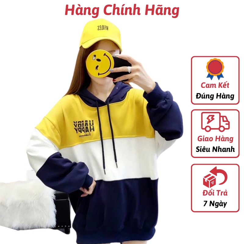 Áo Nỉ Hoodie Phối Sọc Ngang Happy KN18 vài thun co giãn 4 chiều mặc thoải mái Size <65kg