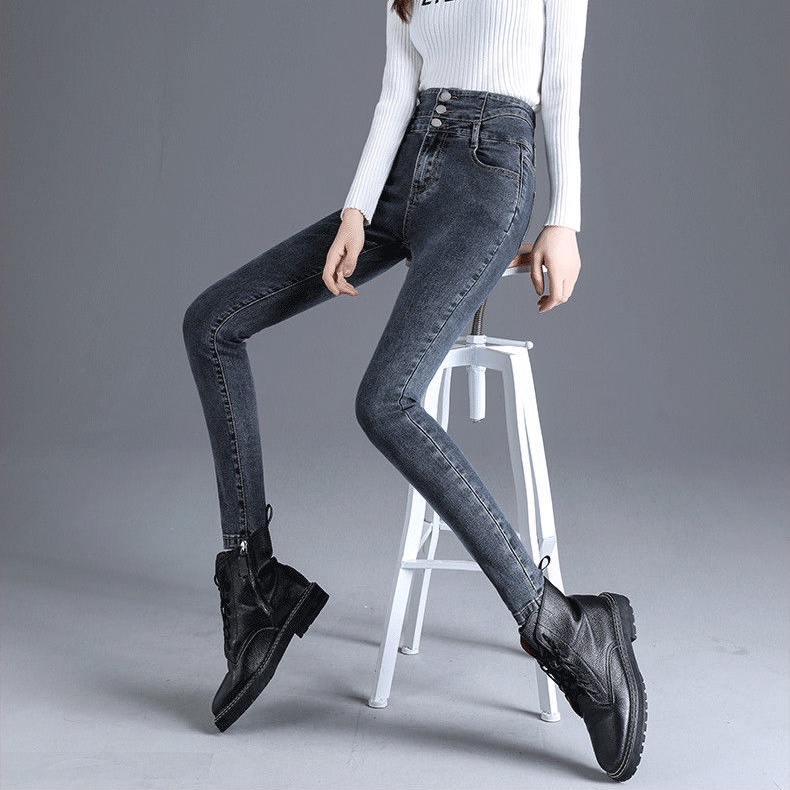 Quần jeans Dài Lưng Cao 3 Nút Thời Trang Cho Nữ