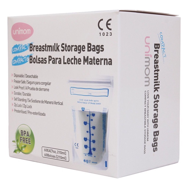 HỘP 60 TÚI TRỮ SỮA UNIMOM HÀN QUỐC 210ML