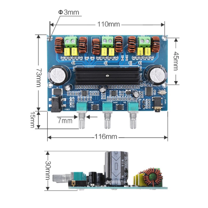 Bảng khuếch đại công suất kỹ thuật số âm thanh nổi XH-A305 Bluetooth 5.0 TPA3116D2 50Wx2 + 100W 2.1 Loa siêu trầm âm thanh Mô-đun AUX AMP