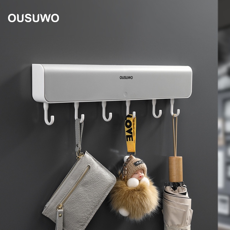 Thanh móc treo đồ 6 móc Ousuwo treo đồ đa năng lắp đặt dính tường
