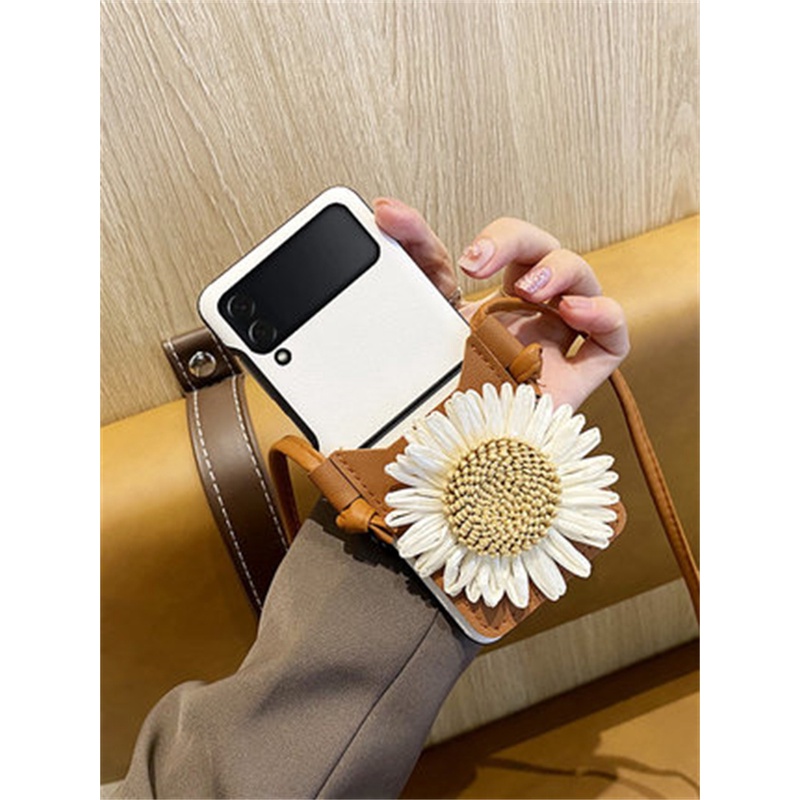 Bao Da Điện Thoại Nắp Gập Có Ngăn Đựng Thẻ Họa Tiết Hoa Hướng Dương 3d Thời Trang Dành Cho samsung galaxy z flip 5 4 3 flip4 flip3 5g Ốp