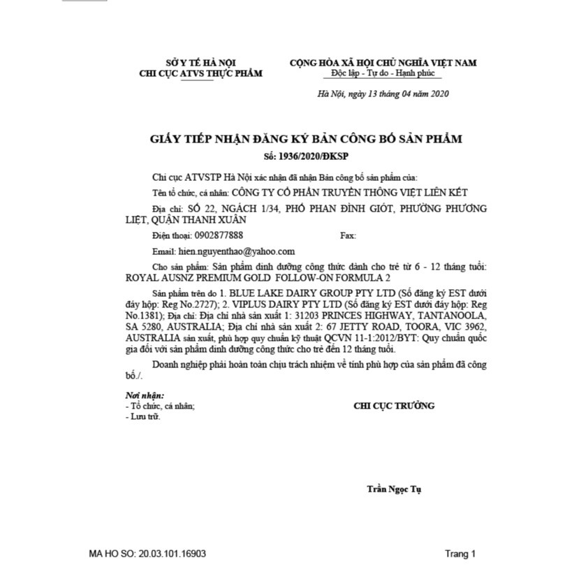 Sữa Bột Hoàng Gia Úc Premium Gold Số 2 Bổ Sung Vitamin, Khoáng Chất Cho Trẻ Royal AUSNZ 900g