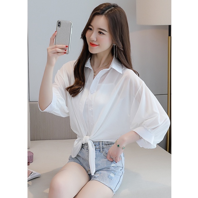 Áo Khoác Mùa Hè Voan Mỏng Nhẹ LARO Dáng Sơ Mi Lửng Cột Eo Siêu Xinh Phối Áo Váy Hai Dây Đi Tiệc - RANSH RA037