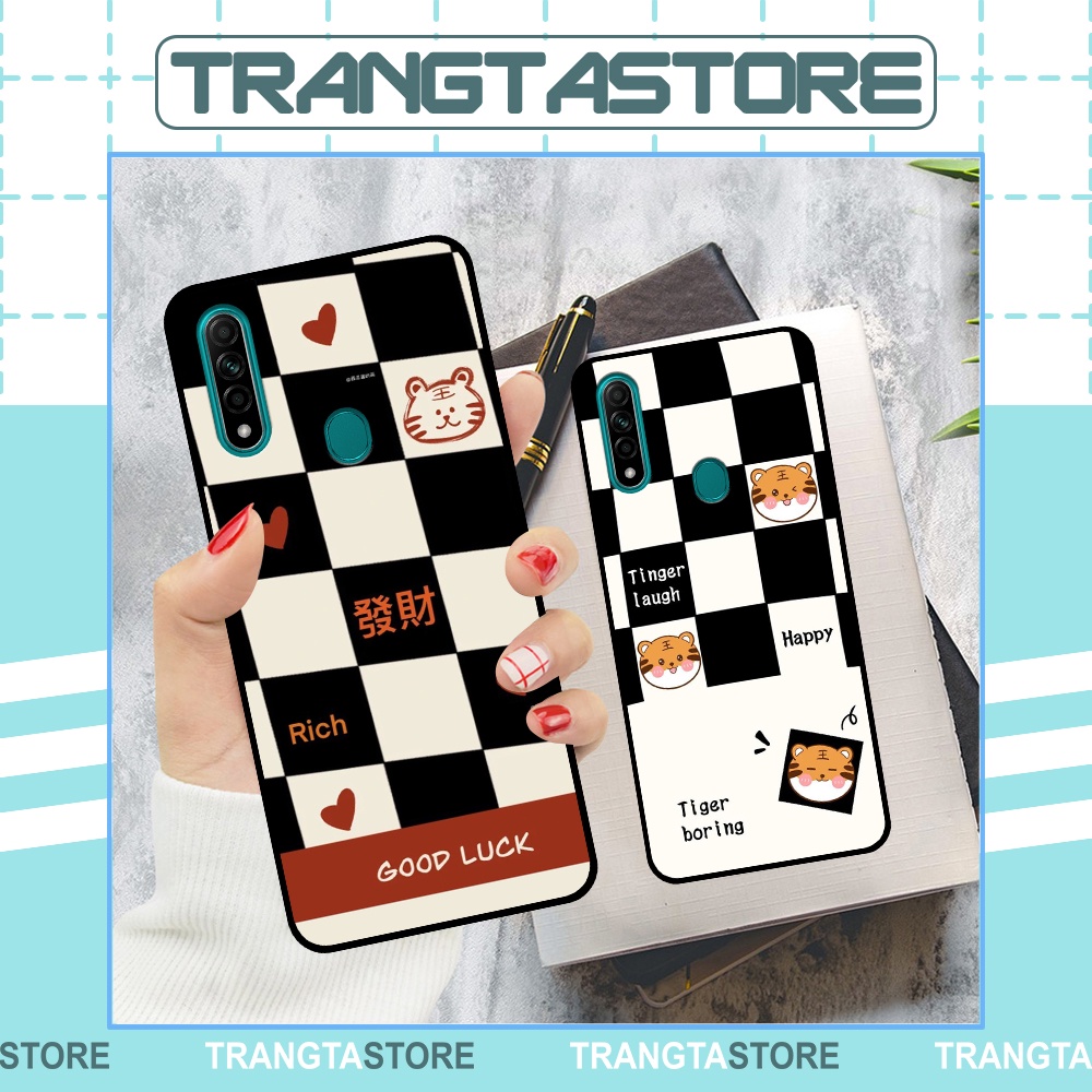 Ốp Oppo A31 in hình sọc caro, họa tiết đen trắng dễ thương