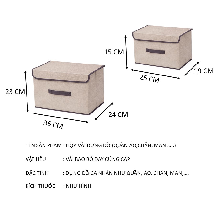 Hộp vải đựng quần áo đồ lót combo 2 hộp đa năng tiện dụng có nắp đậy