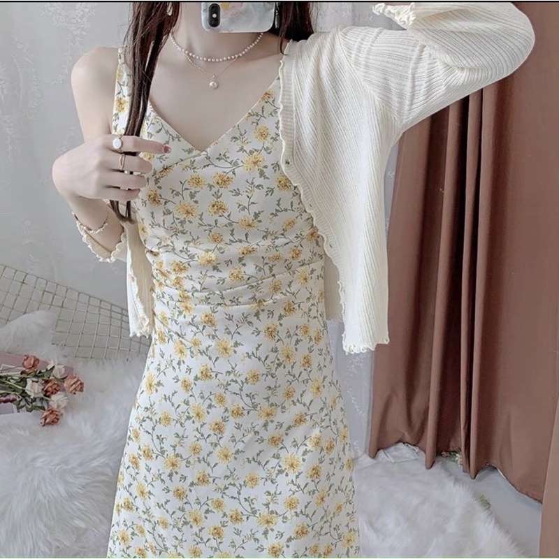 SET ĐẦM HOA HAI DÂY KÈM KHOÁC