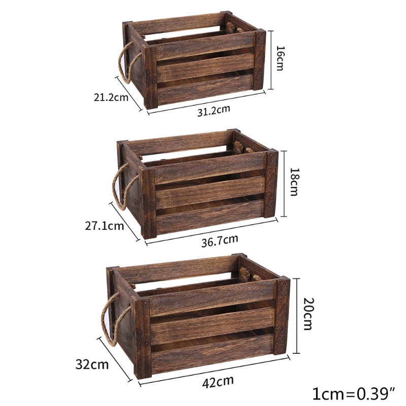 Giỏ Đựng Đồ Hình Chữ Nhật Bằng Gỗ Có Tay Cầm Bằng Dây Thừng Kiểu Vintage Sáng Tạo