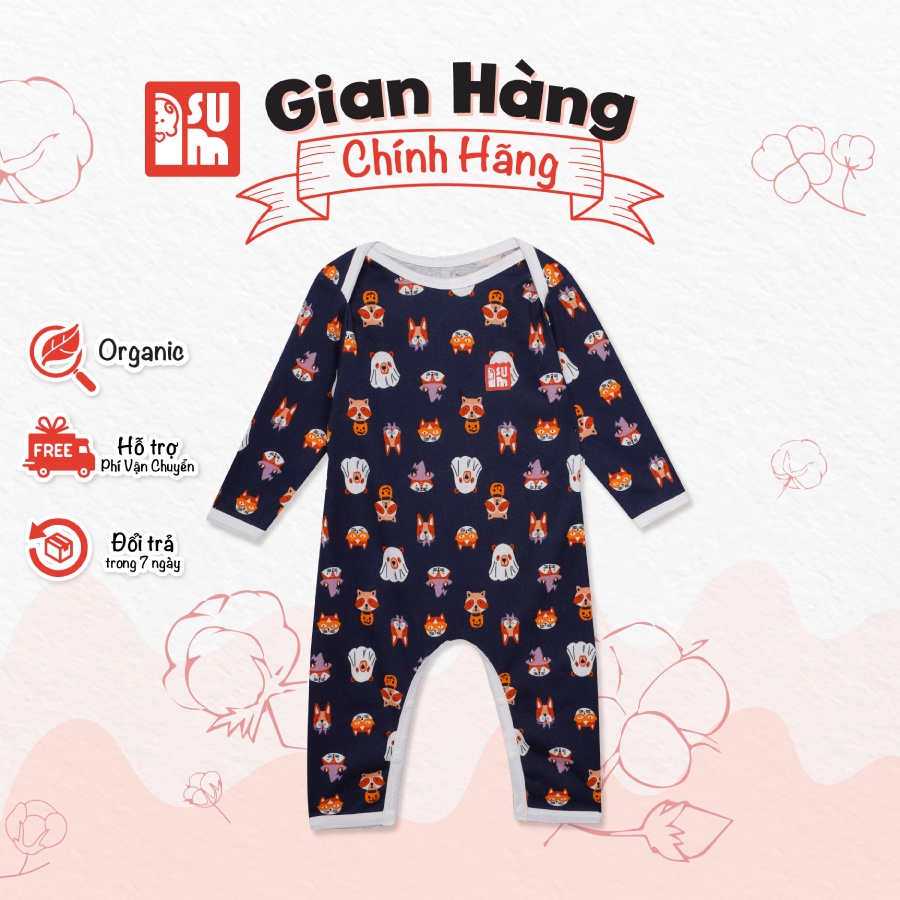 Quần áo sơ sinh bé trai bé gái IAMSU bộ quần áo sơ sinh body liền thân cổ chồm dài tay vải Cotton Organic nhập Hàn