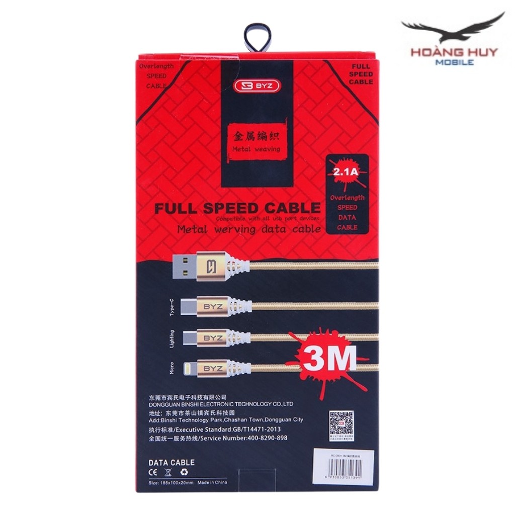 Dây Sạc Iphone,Samsung,Type C,Dây Dù Sạc Nhanh 2.1A Chiều Dài 3M Hàng Zin Chính Hãng Bảo Hành 12 Tháng 1 Đổi 1