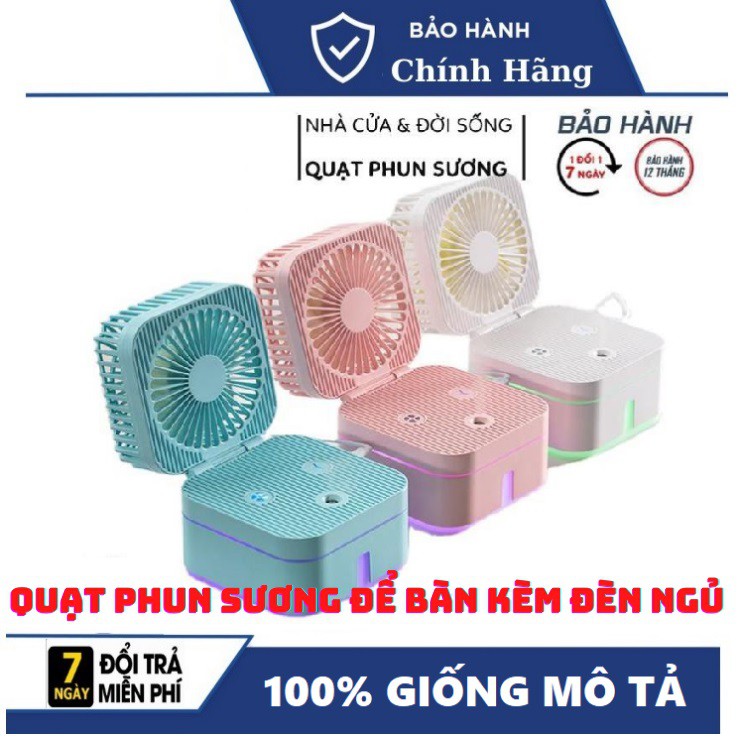 Quạt Mini Phun Sương Để Bàn Magic Cube 3 Chế Độ Mát, Kiêm Đèn Ngủ Gấp Gọn Siêu Tiện Dụng, Bảo Hành 12 Tháng